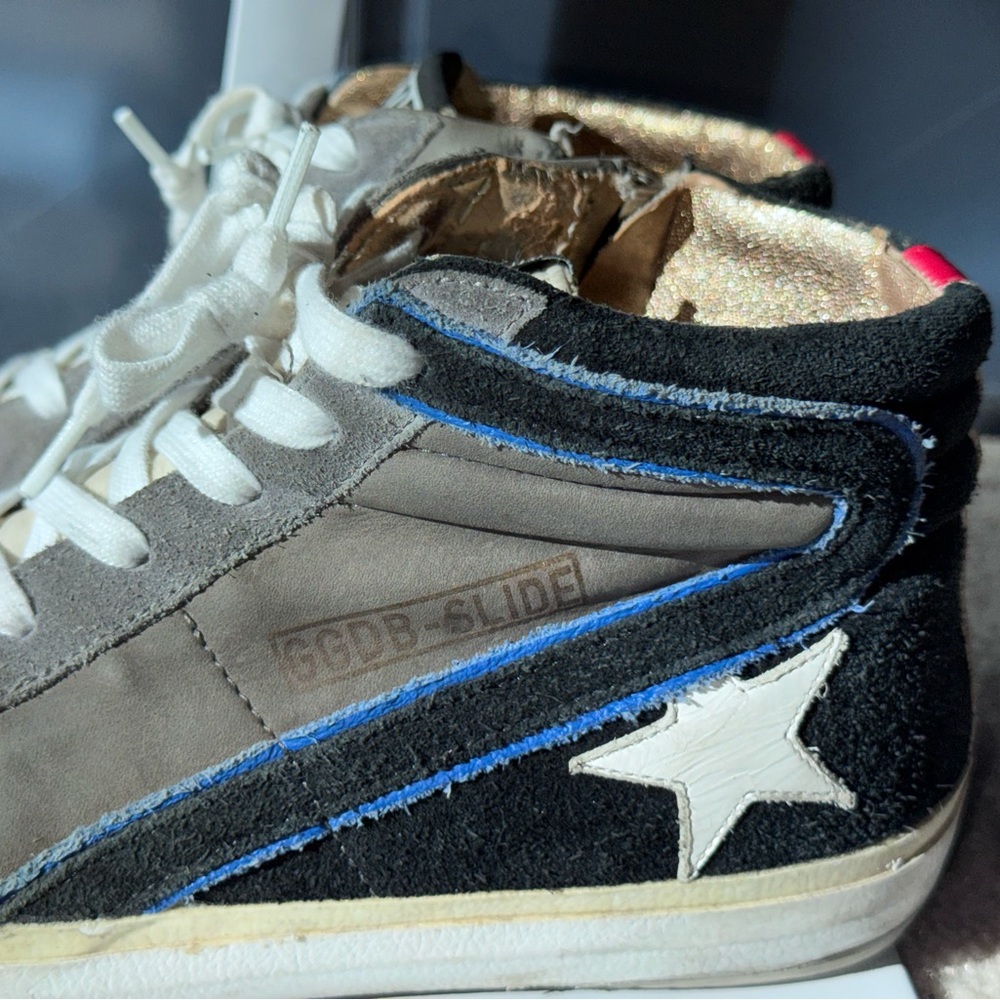 Golden Goose Slide Hi-Top Sneakers Taupe/Black/Blue/Red Partial Resole EUR 39 - Picture 5 of 16
